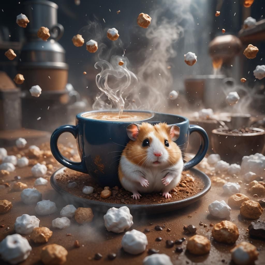 Hamster in Coffee Cup: Detailed Fantasy Art