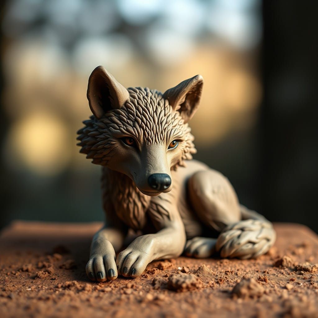 A wolf, made out of clay   by @GiantessSpiderGwen