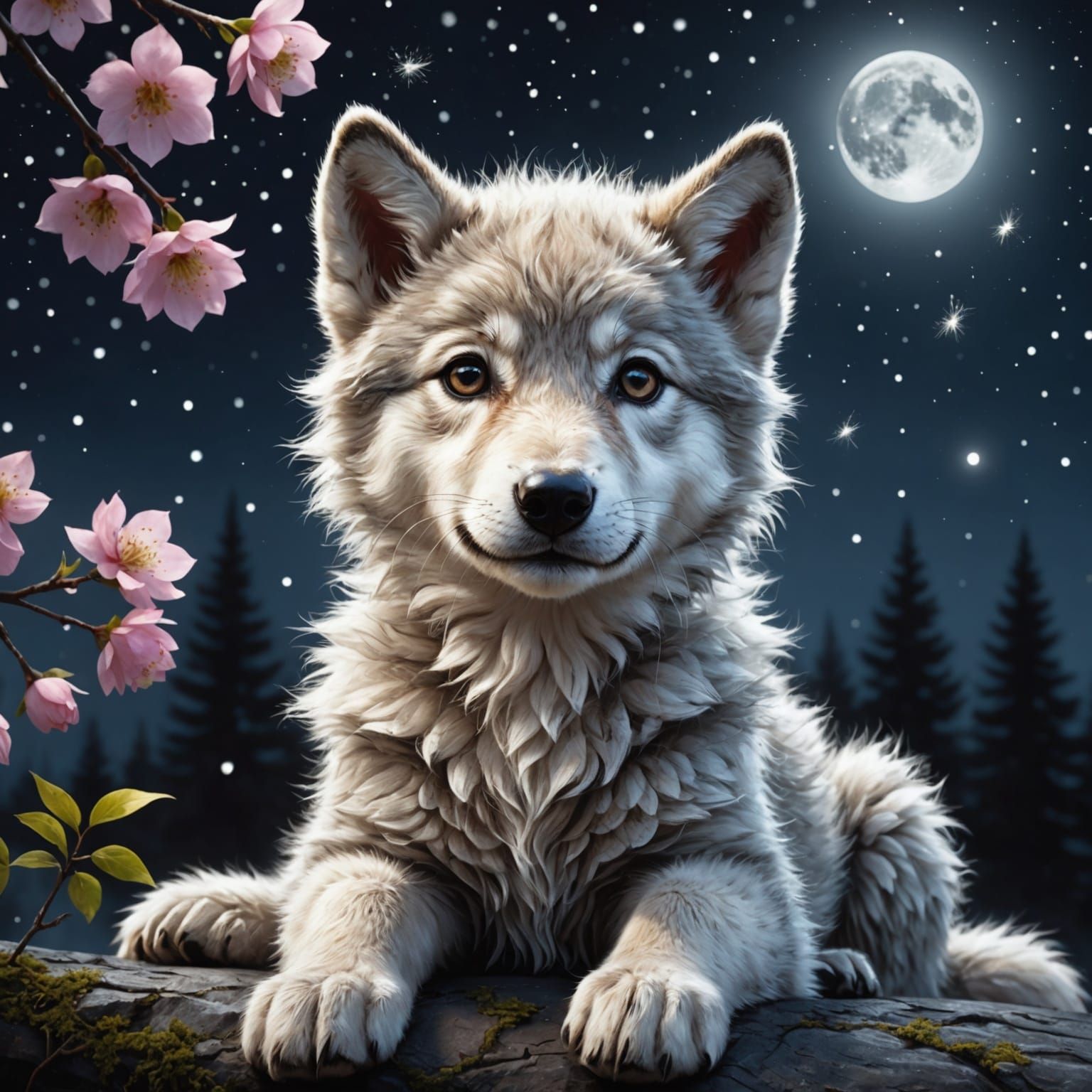 Wolf Pup and the Moon - AI Generated Artwork - NightCafe Creator