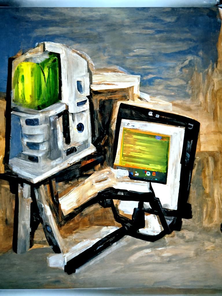 Android painting oil painting of computer at easel