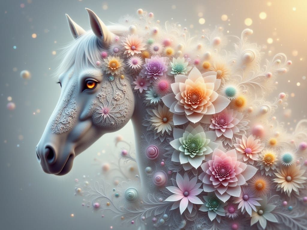 <lora:FiosFractalLace:1.0> white lace fantasy Horse 2