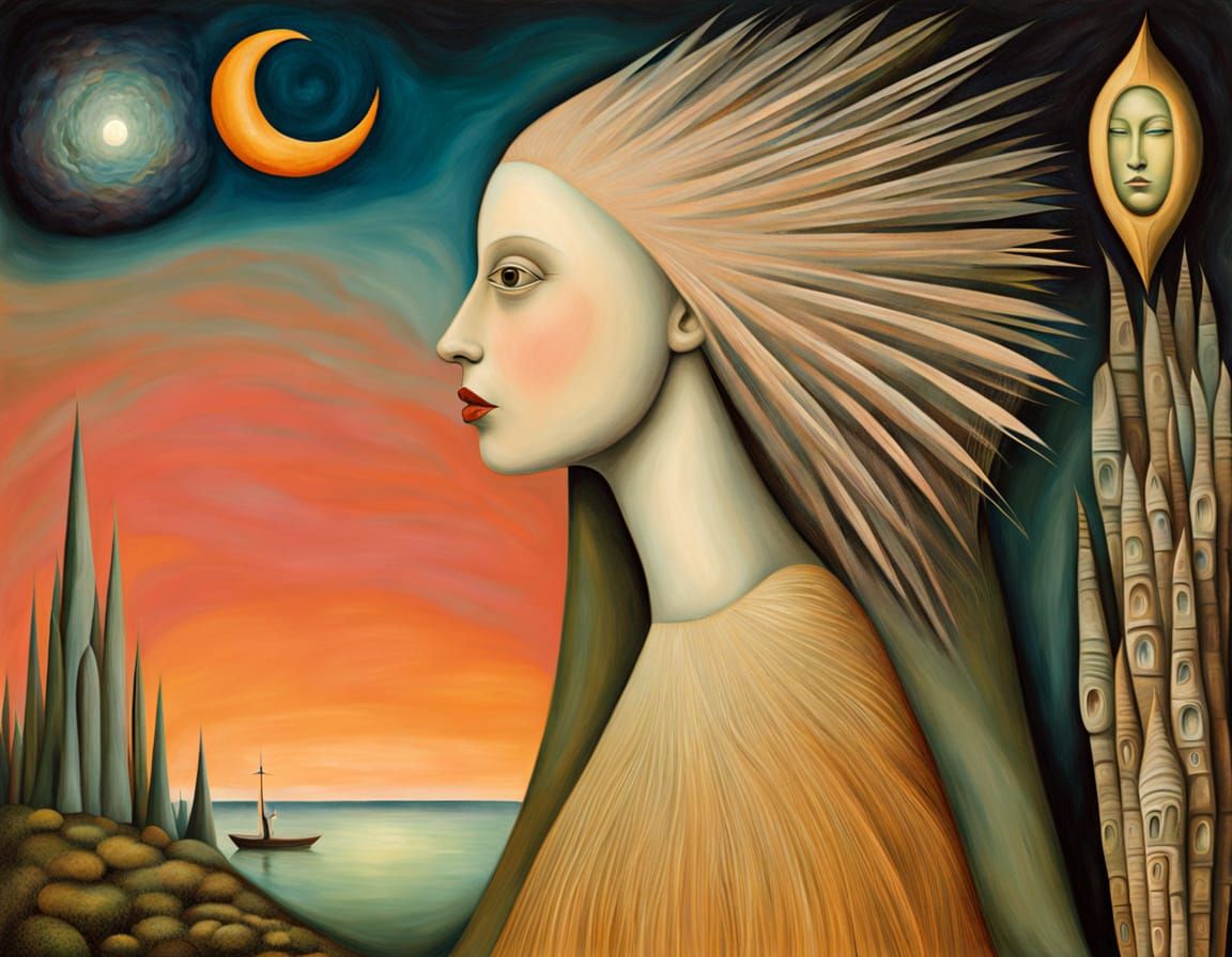 Surreal Face with Starry Sky Oil Painting