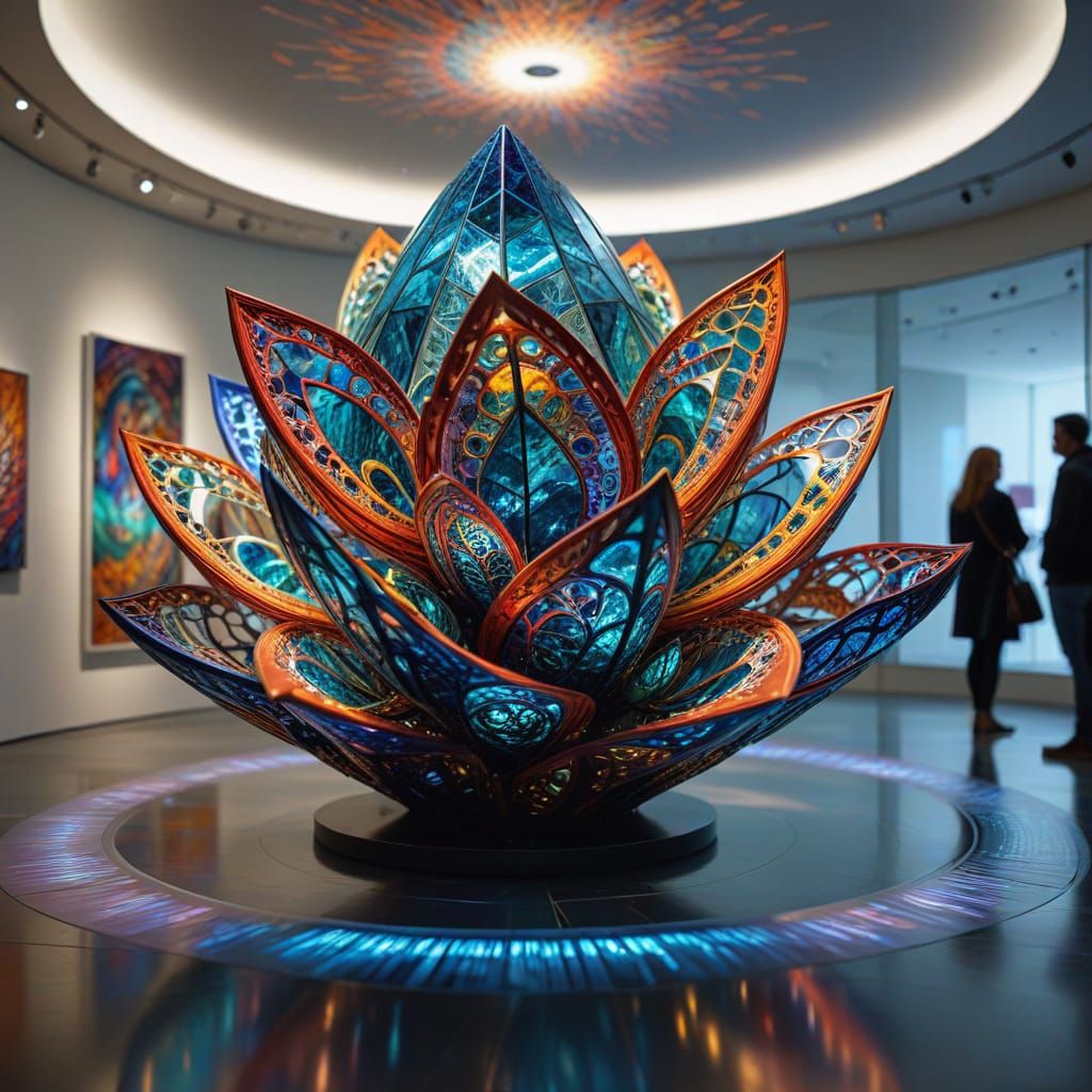 visit of the art museum, absctract sculptur and visitors  by @aradama