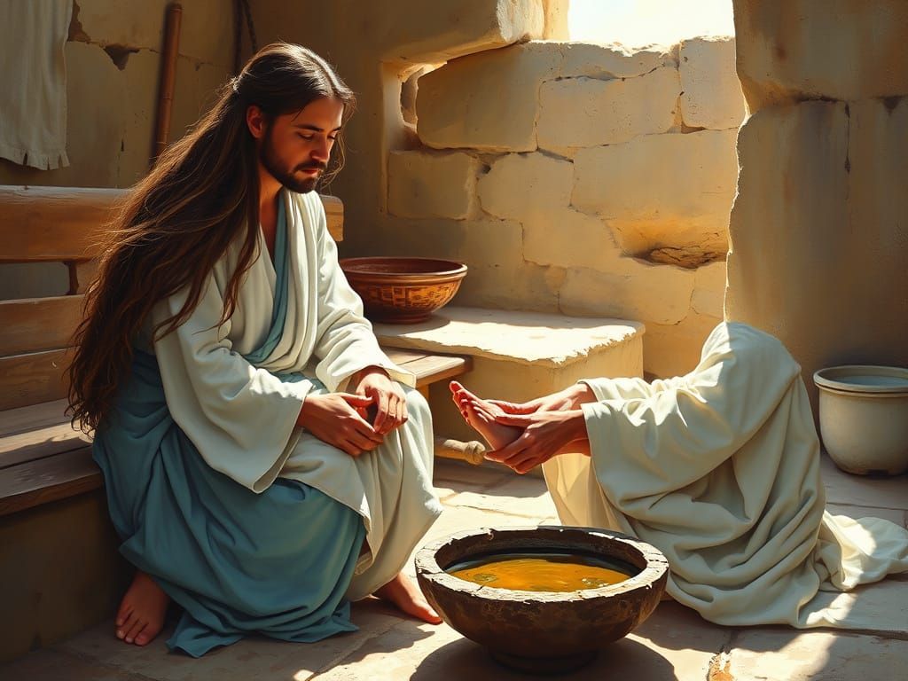 Woman washing Jesus' feet????  by @artista1991