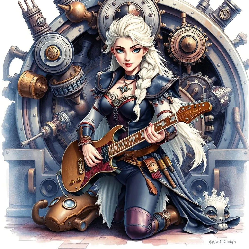 Steampunk female Guitar player