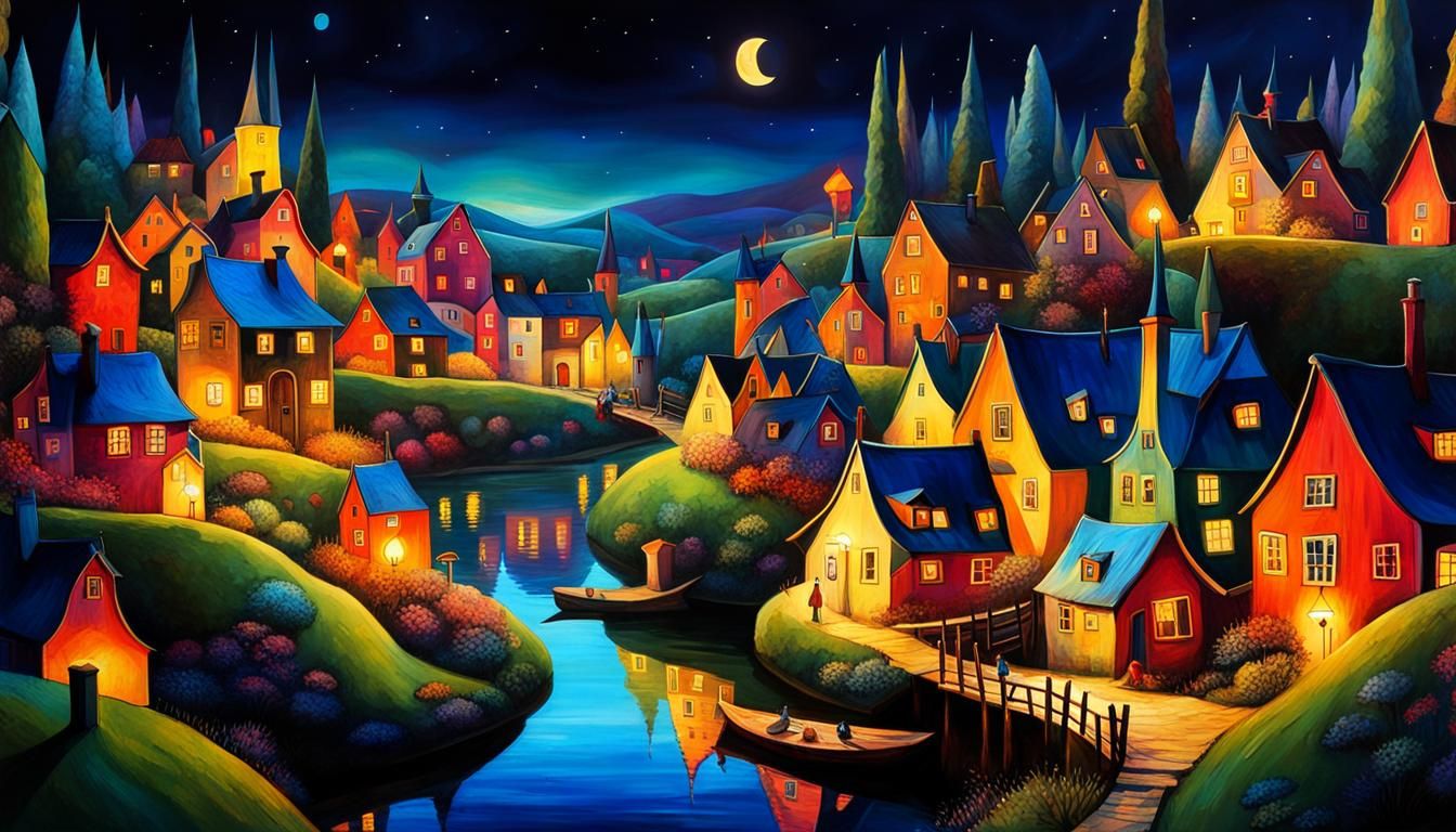 whimsical quaint abstract fantasy village - AI Generated Artwork