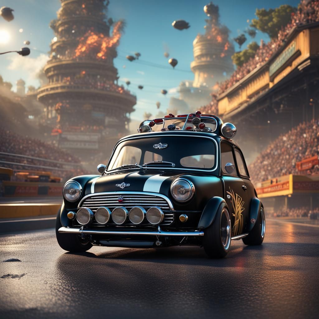 slick black mini cooper dragster.