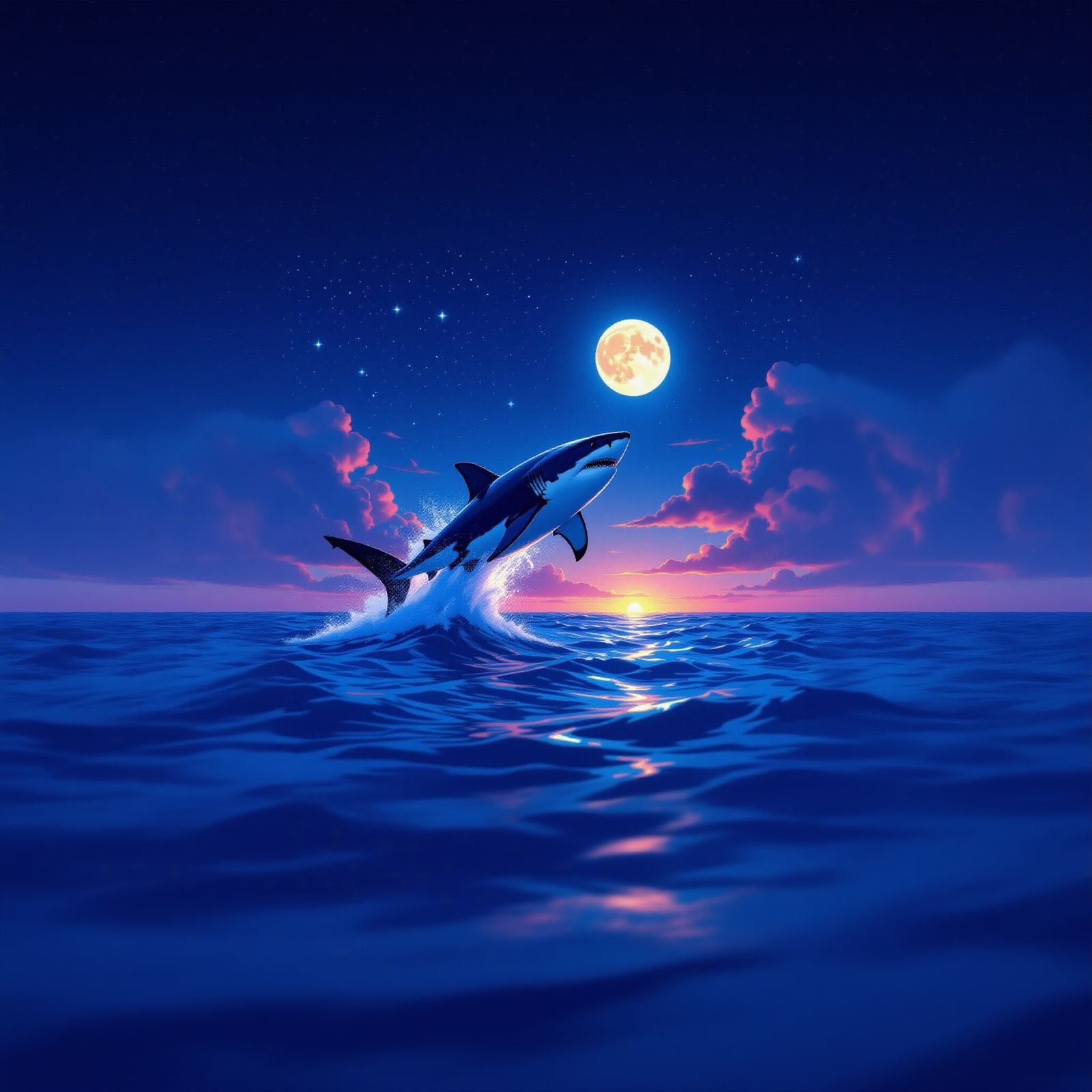 Surreal Moon Shark Fusion Image
