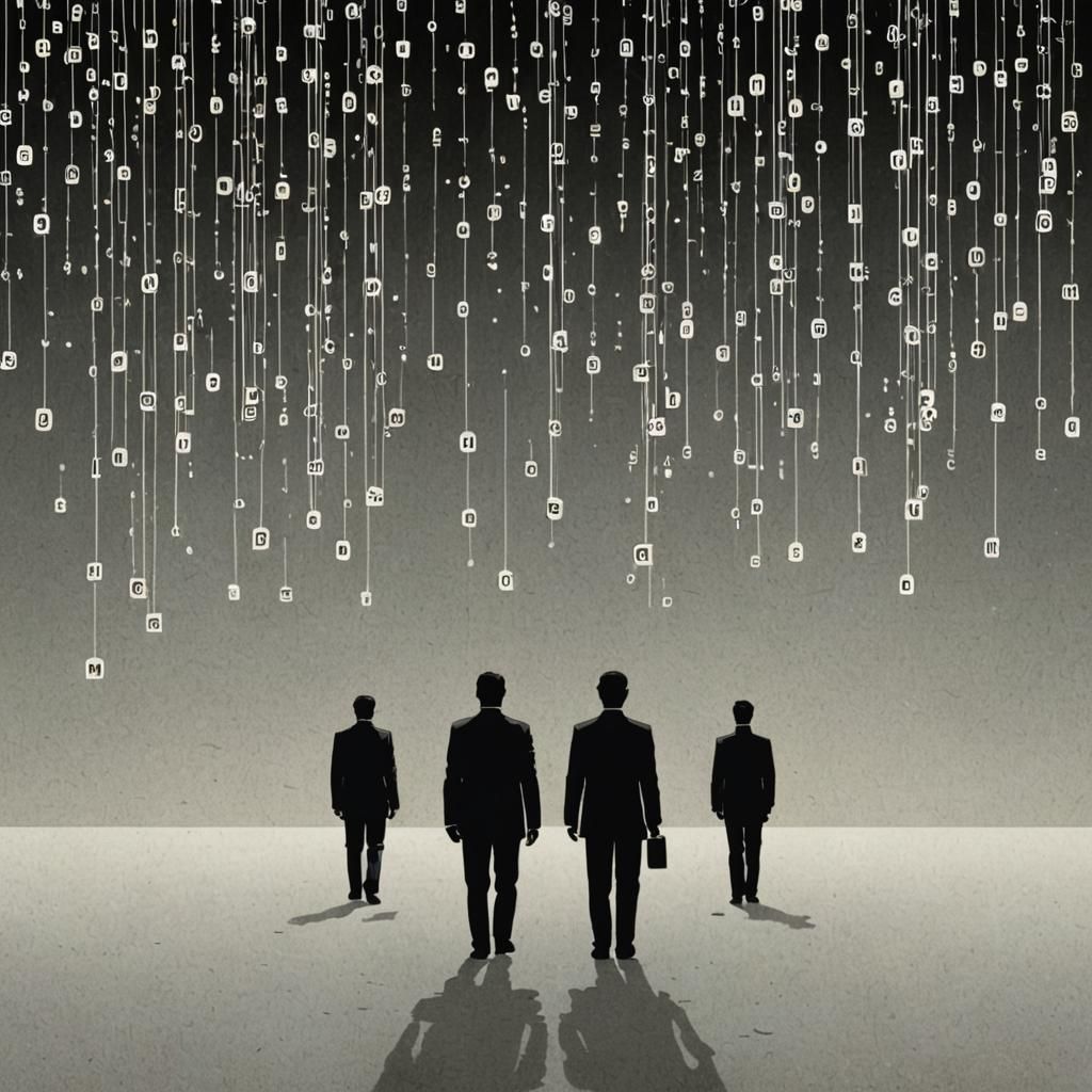 Binary Code Dream, good guys, 1980, surreal, Minimalist Spla...