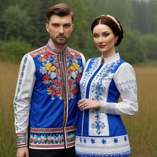 Ukrainian couple dressed with embrodery style clothes