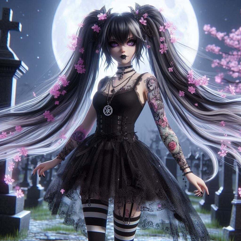 Goth pigtail anime!