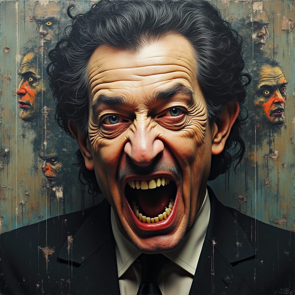 What! - Distorted Portrait in Grotesque Multilayered Art