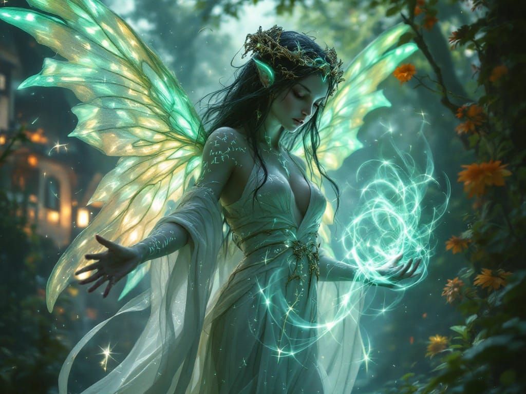 Magical Fairy Radiating Magic in Fantasy Forest