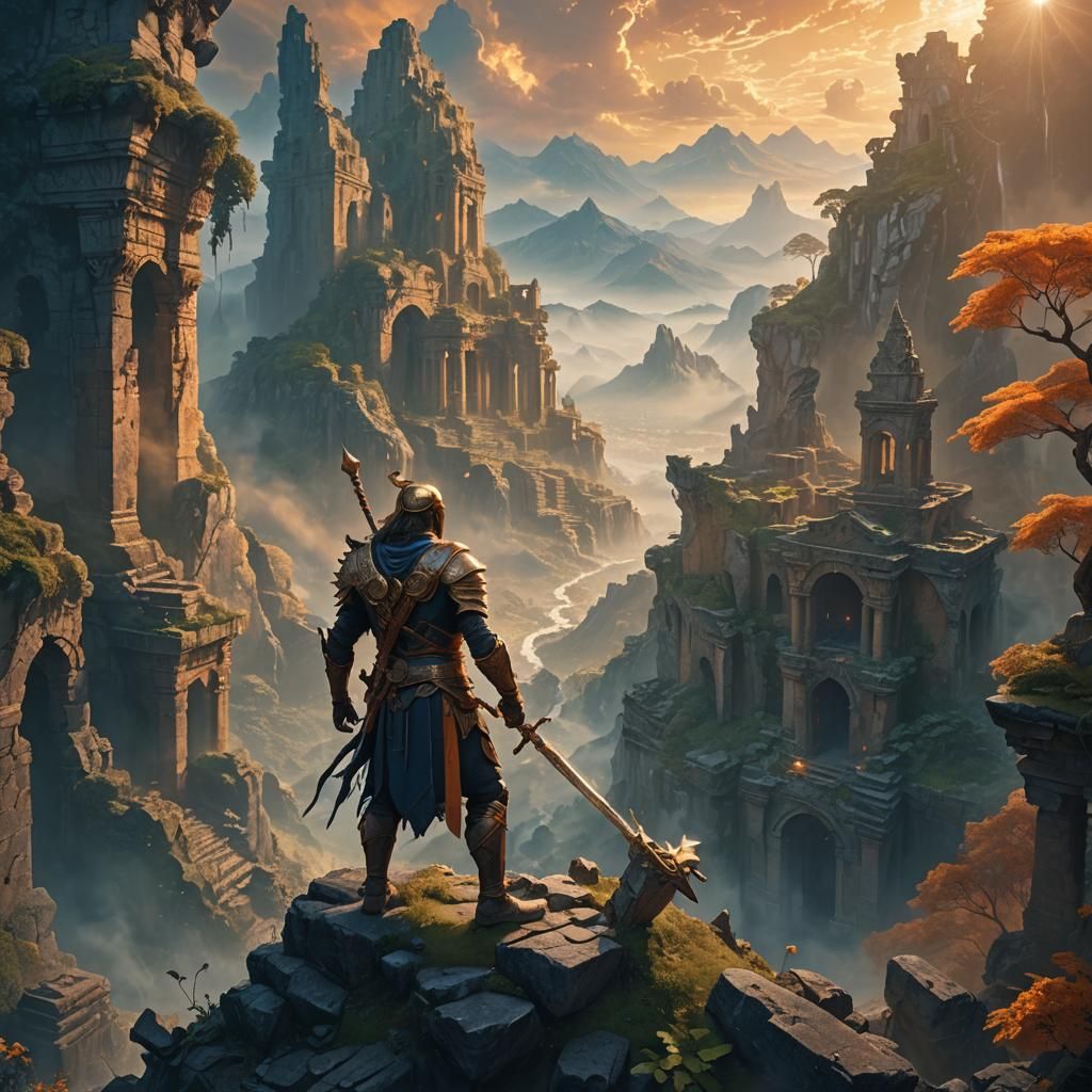Warrior on Mystical Mountain, Fantasy Concept Art