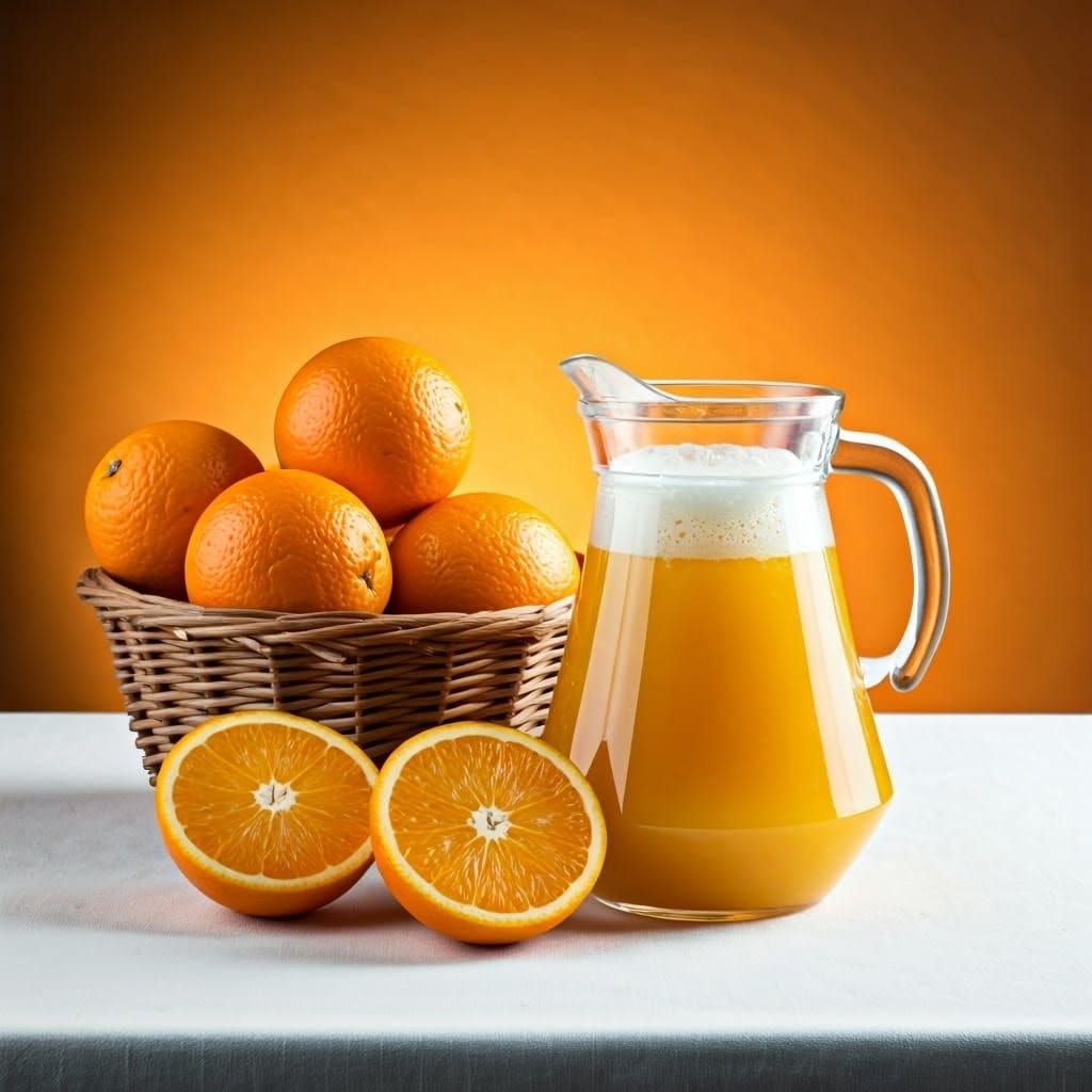 Tall Glass Pitcher Filled with Orange Juice in a Warm Still ...