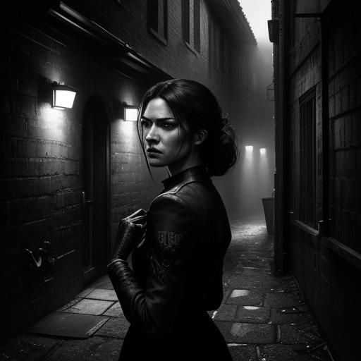 Charcoal Drawing: Woman in Dimly Lit Alleyway