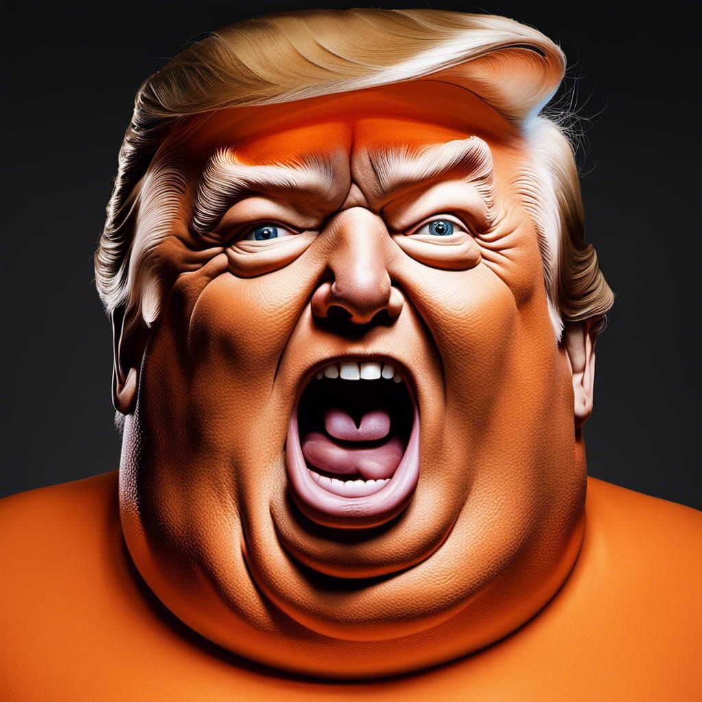 Surrealism detailed absurd photograph: very obese and ORANGE...