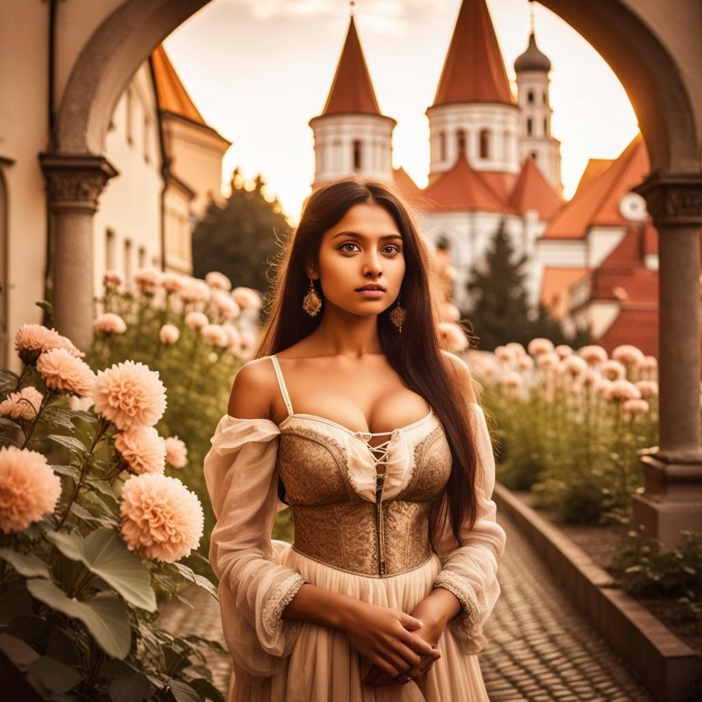 picture from 19 century, sepia color, open breasty indian gi...