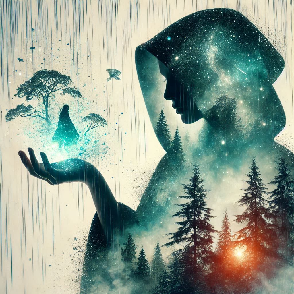 double exposure beautiful fantasy DALL-E 3 portrait landscape..