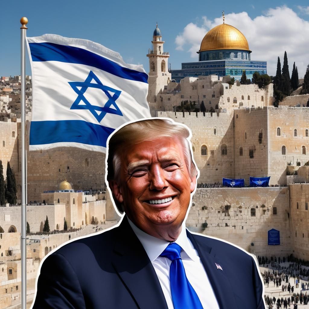 Trump Waving Israeli Flag in Vibrant Digital Art