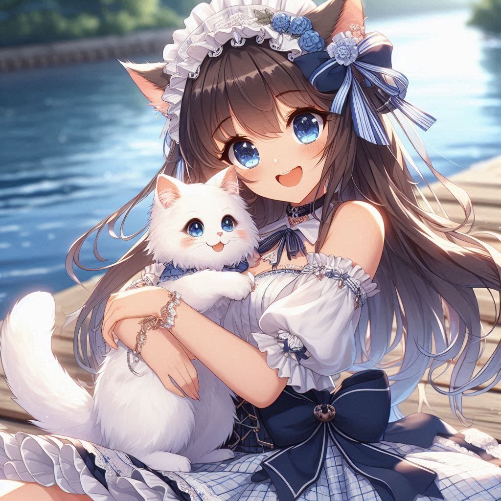 Cat girl by the river by artist DOOFY