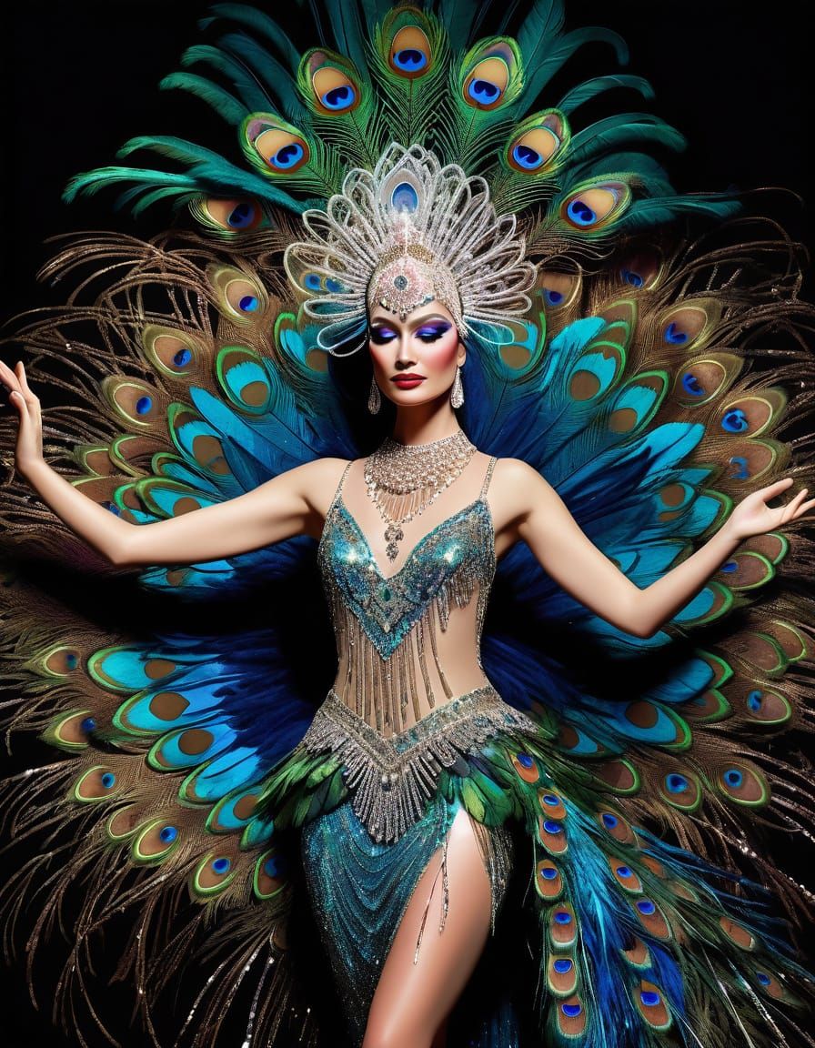 A (beautiful woman:1.2) dances proudly dressed in a sheer gown covered in dazzling colorful glittering ...  by @Kim