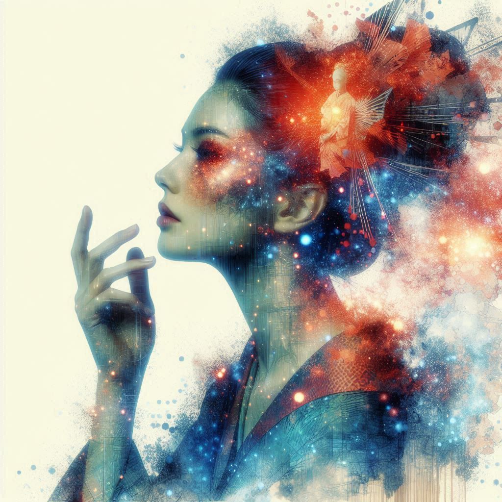 double exposure beautiful fantasy DALL-E 3 portrait landscap...