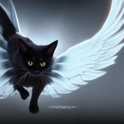 cute black cat with wings