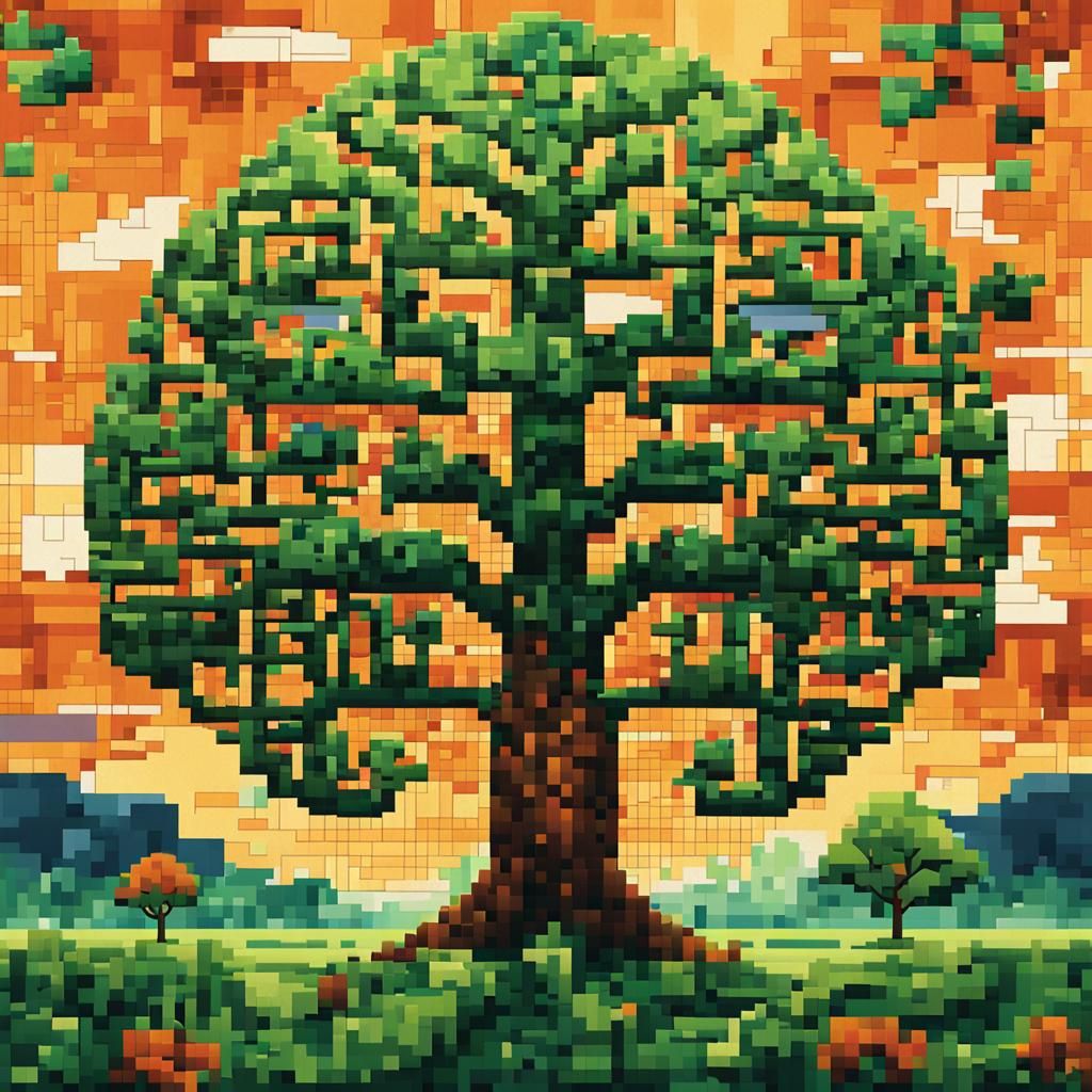 pixel art, tree of life.  by @BelgiumJumpAI
