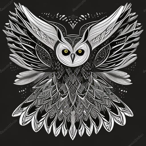 Geometric Owl: Hand-Drawn Black and White Art