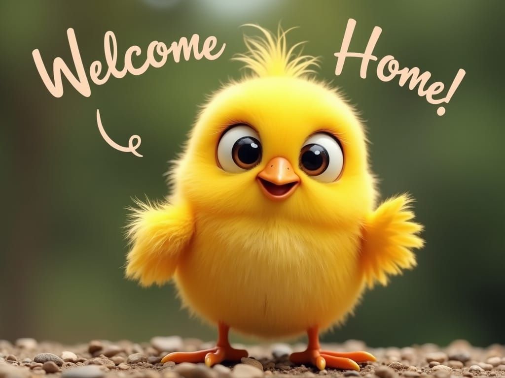 Whimsical Yellow Bird Sings "Welcome Back Home"