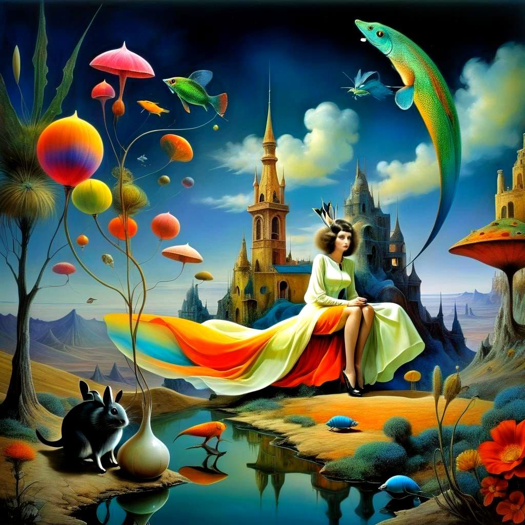 Surrealistic Goddess in Vibrant Dreamscape