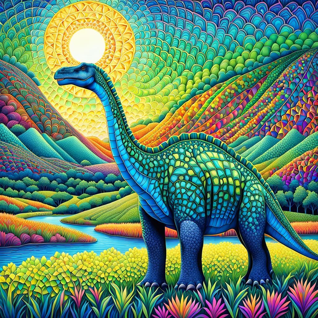 Brachiosaurus in colorful abstract mosaic  by @VolcanoKatze
