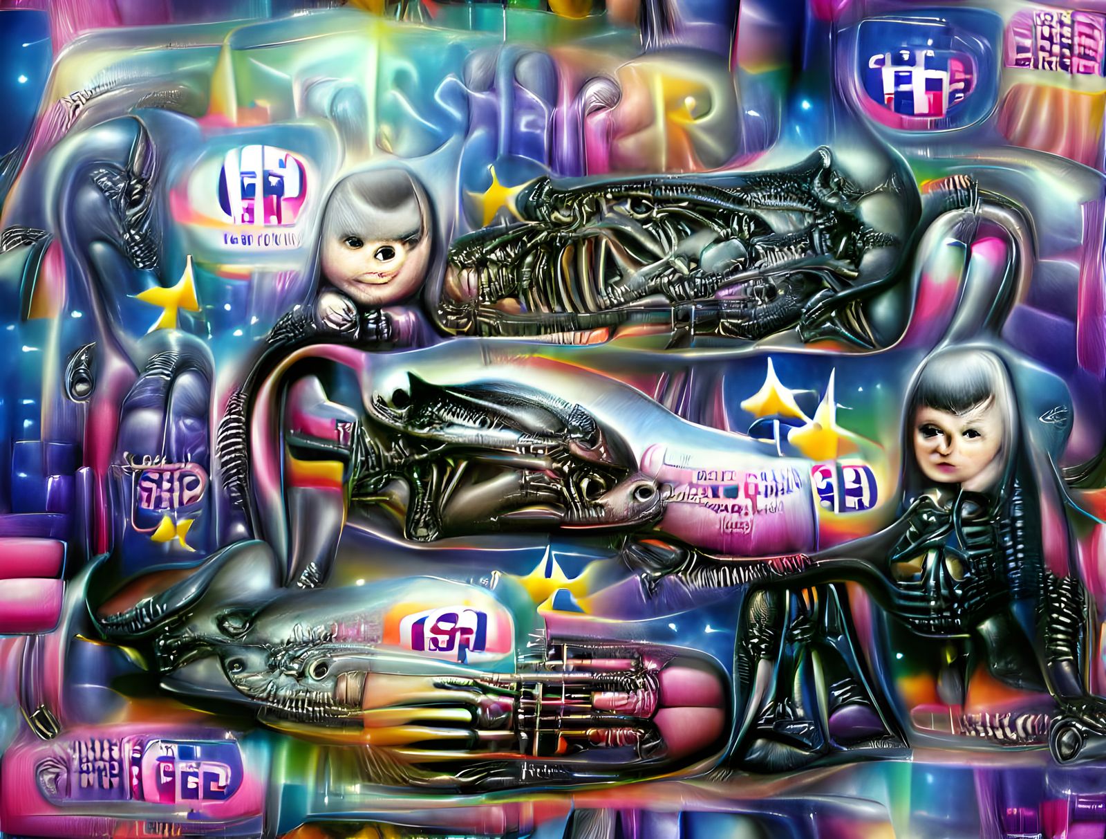 Starship collaboration by HR Giger and Lisa Frank