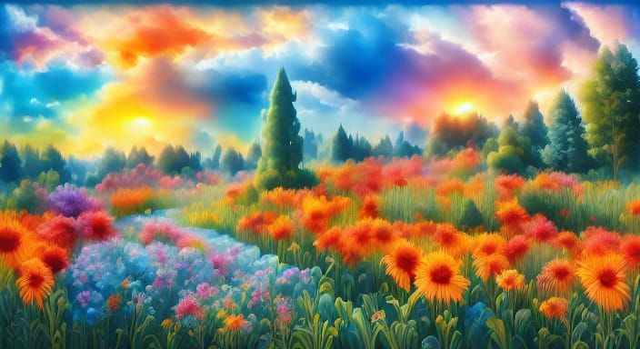 Romantic House in Watercolor with Floral and Storm Effects