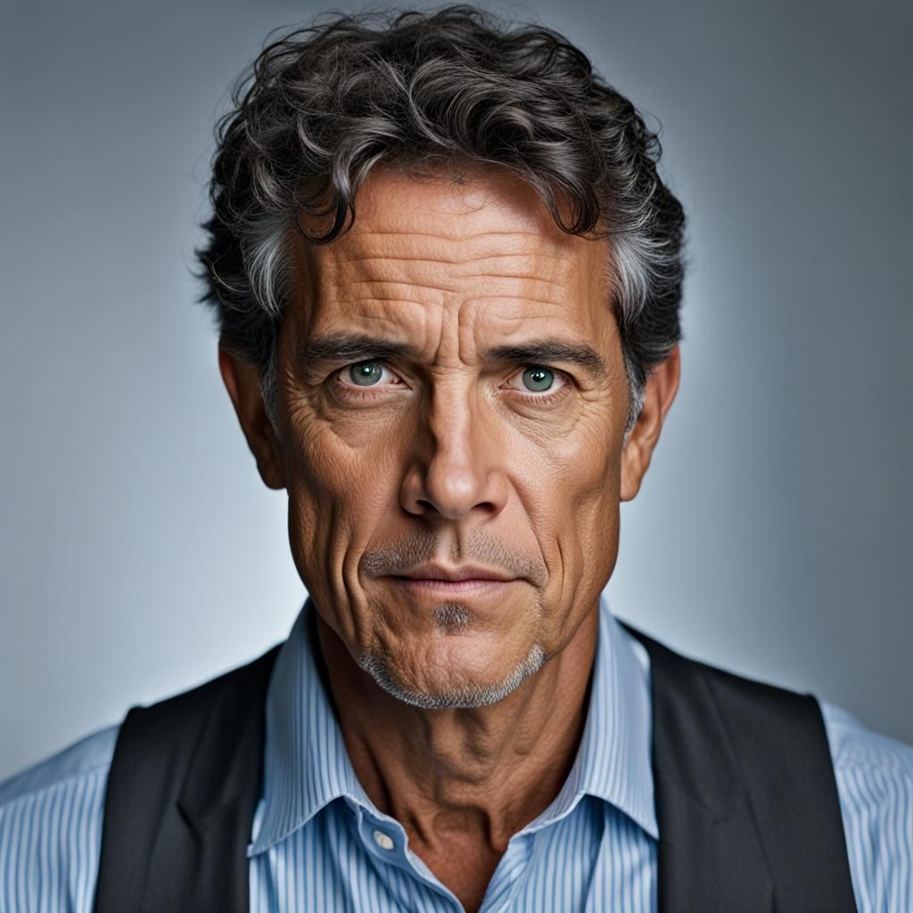 homem, 40 anos, muito bonito, olhos azuis profundos, ceo, al...