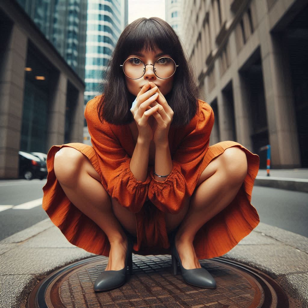 Squatting on a manhole cover