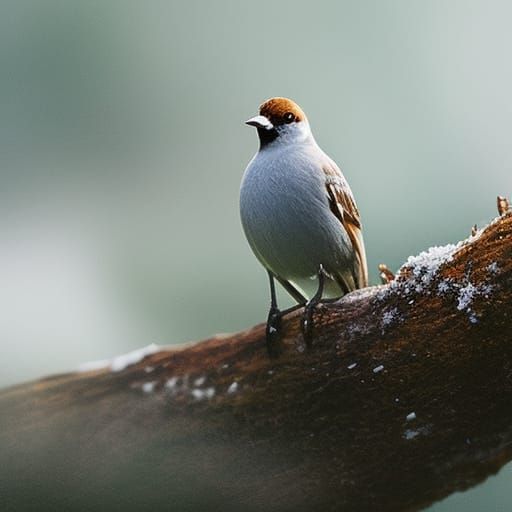 bird sitting on a frozen branch realistic