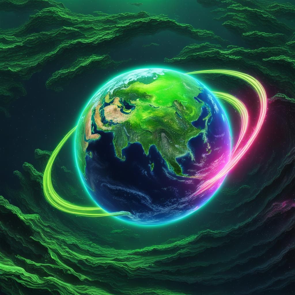 Neon Planet as seen from space, green oceans Hyper-Realism - AI ...