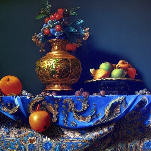 A bit messy classical still life with fruits