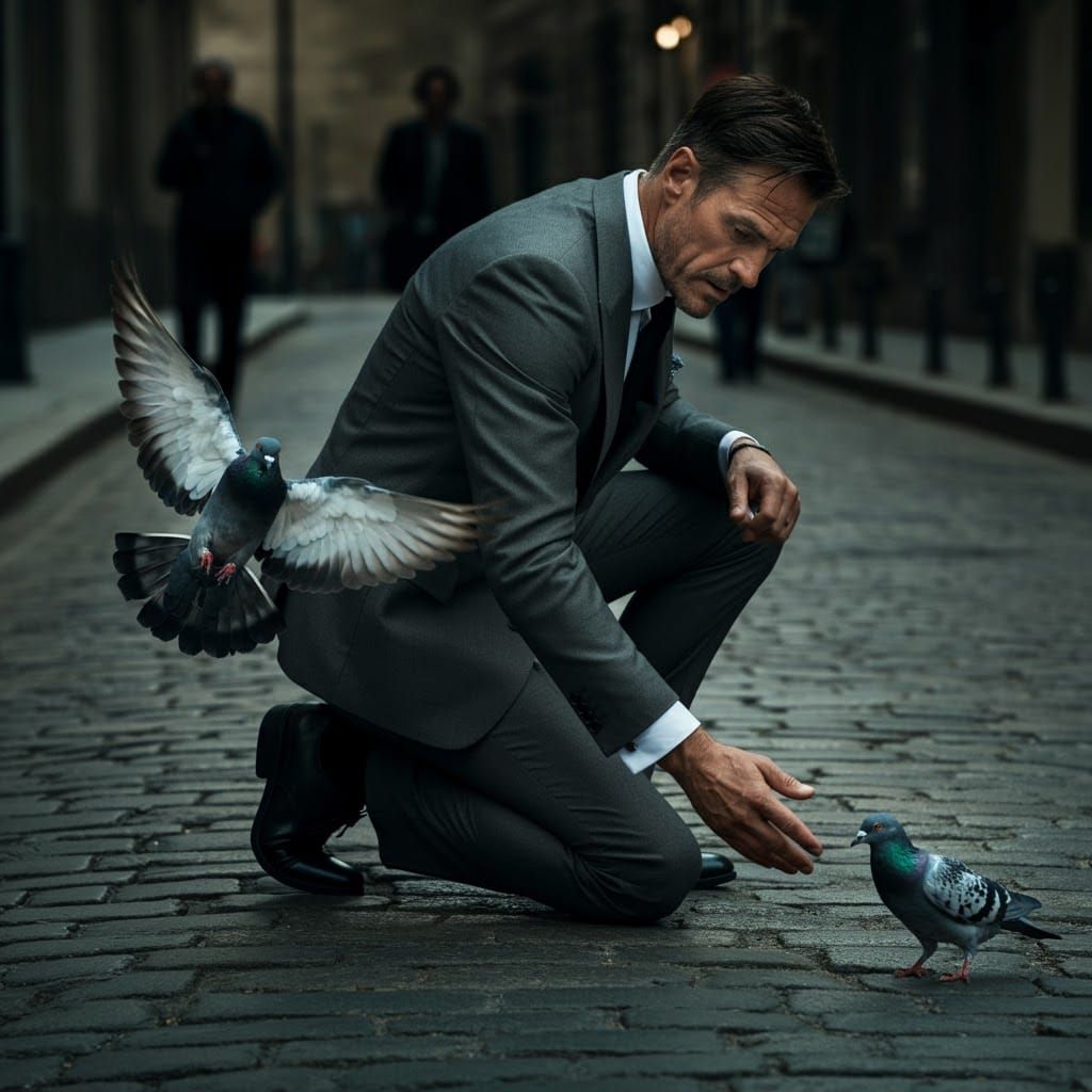 man and  pigeons  by @NataFalcon