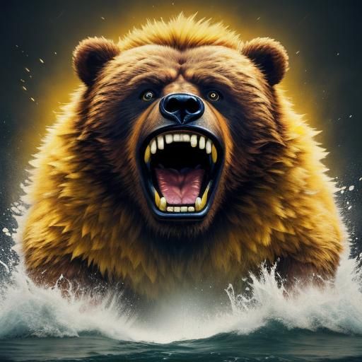 yellow fur grumpy bear open mouth roaring