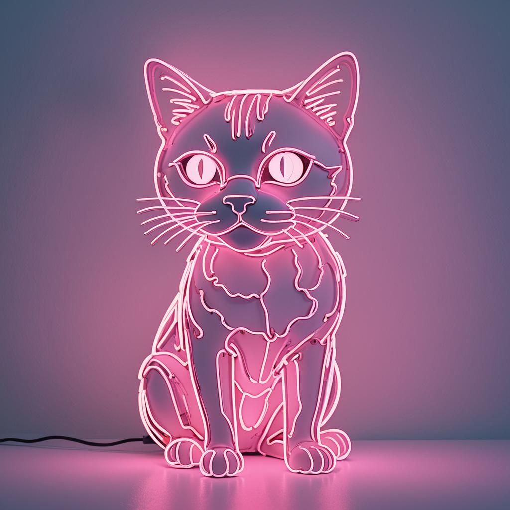 neon light sculpture of a cat  by @undefined