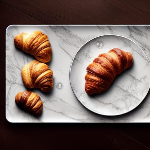 Looking down on a white plate that has a croissant on it in ...