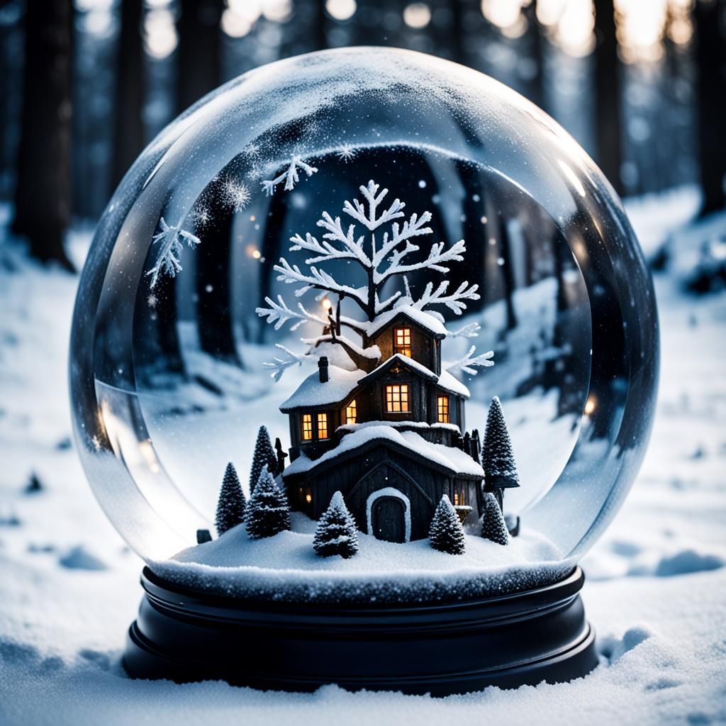 a snow crystal globe inside a snow globe a little Christmas ...