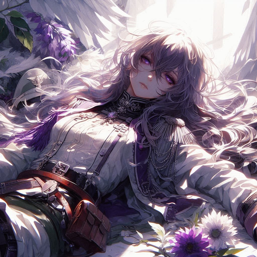 Anime woman and flowers