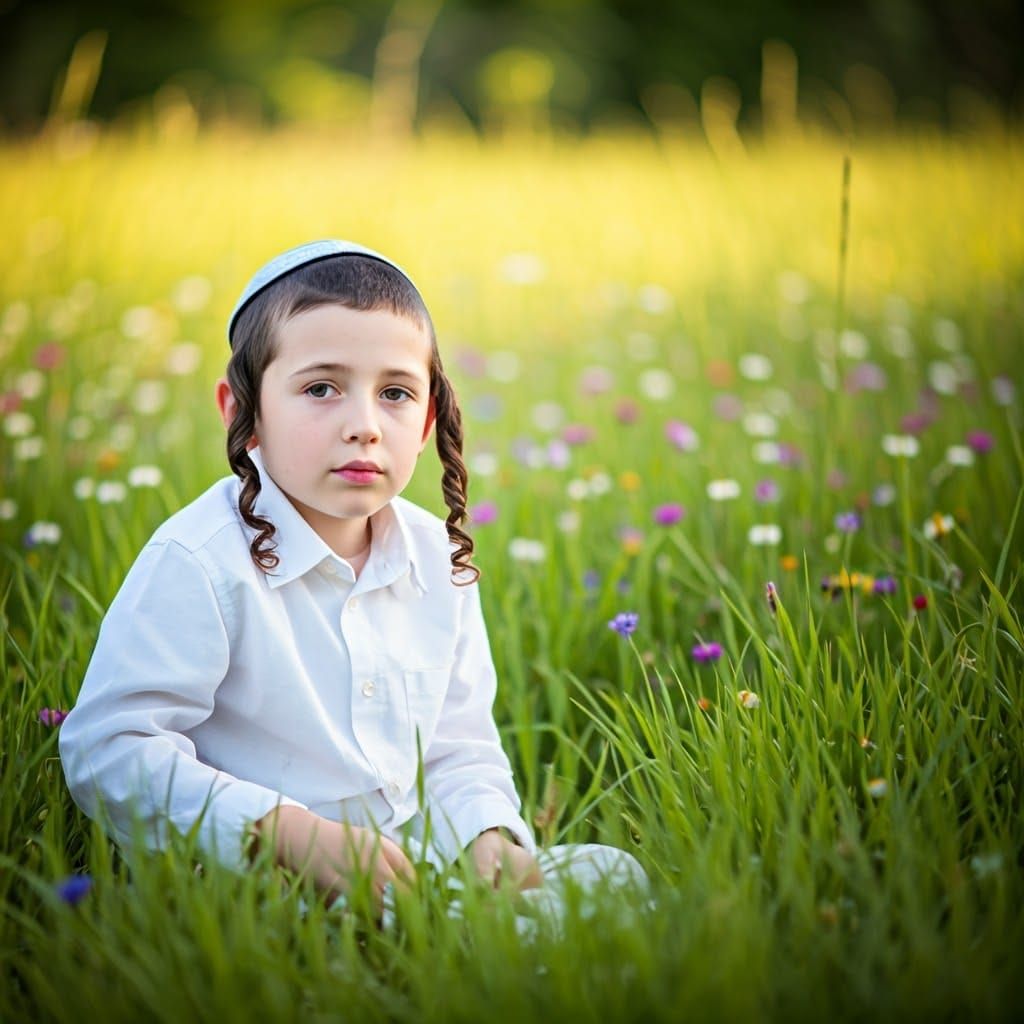Jewish Boy in Meadow: Evocative Portrait
