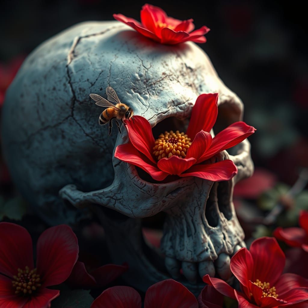 Ethereal Bee Amidst Skull Bloom