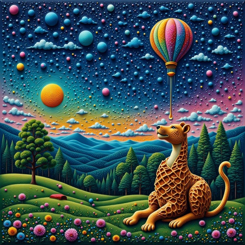 Majestic Waffle Lion Sculpture in Warm Morning Light