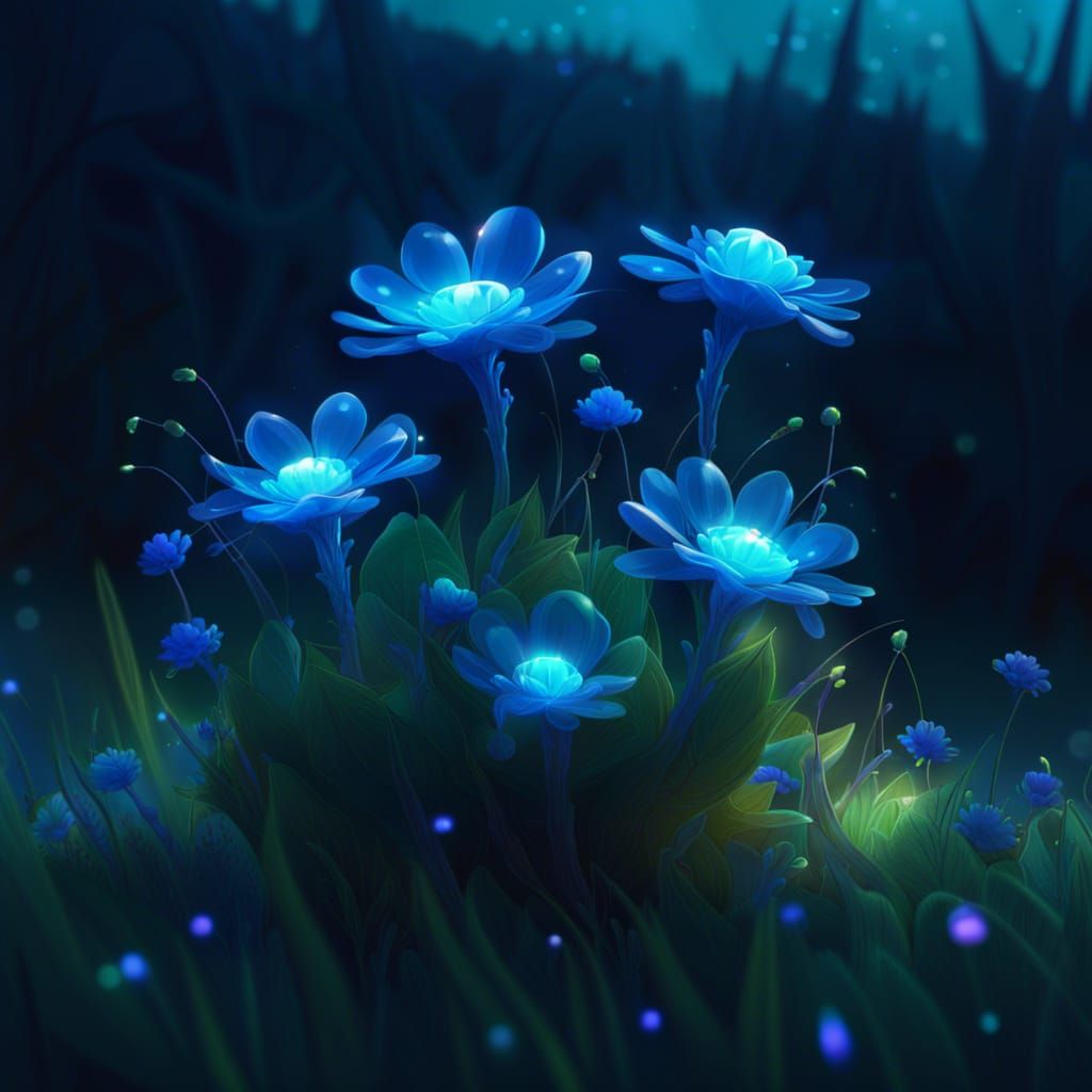 Some Bioluminescence Blue Flowers - AI Generated Artwork - NightCafe ...